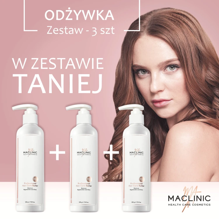 W zestawie 3 szt. Taniej M4CLINIC Profesjonalna Odżywka Regeneracyjna do Włosów Zniszczonych z kolagenem i keratyną 220g